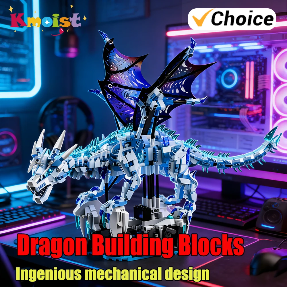 1646PCS BIG Ice Dragon Building Blocks Animal Model Fire Breathing Dragon Bricks Desktop Display Toys Adults Gifts Home Decor