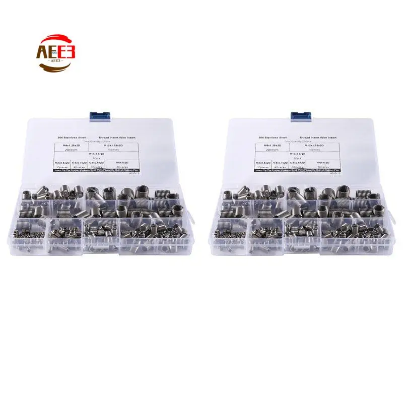 

Набор для восстановления резьбы AEE3-2, 200 шт., вставки для резьбы M3-M6/M8/M10, нержавеющая сталь 304, комплект для ремонта резьбы в винтах