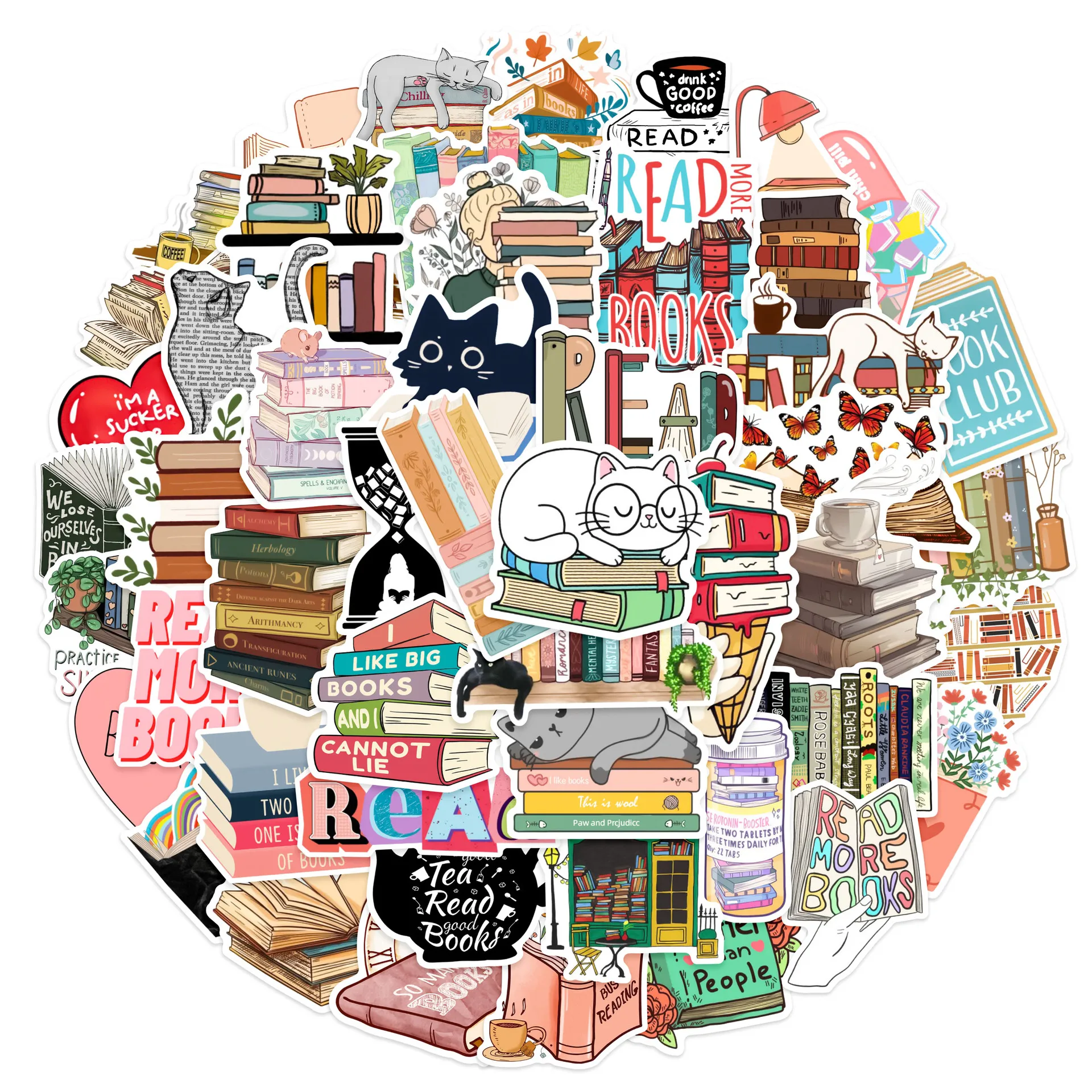 50 Pcs New Reading Graffiti Stickers Decoration for Waterproof PVC Stickers on Water Cups Books Travel Cases, Guitar Phone Cases