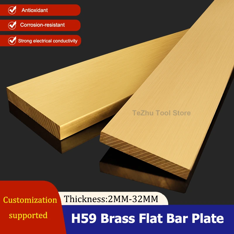1pc H59 Brass Flat Bar Plate Strip Thickness 2mm 3mm 4mm 5mm 6mm 8mm 10mm 11mm 12mm 13mm 14mm 15mm 32mm Length 100/200/500mm