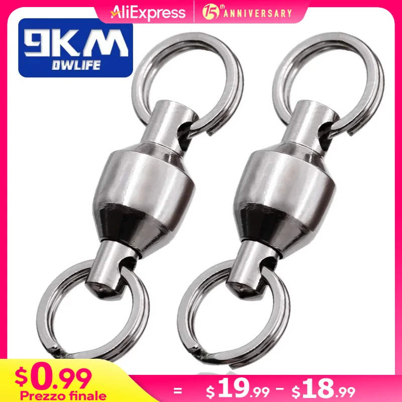 Fishing Swivels with Split Rings 25~100Pcs Ball Bearing Swivel Speed Clips Snap Stainless Fishing Lure Connector Saltwater 0~10#