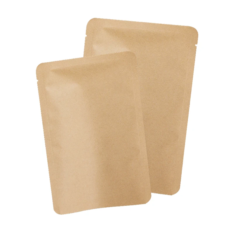 100pcs Heat Sealable Thick Brown Kraft Paper Packaging Bags Herb Coffee Powder Flat Open Top Aluminum Foil Kraft Storage Pouches