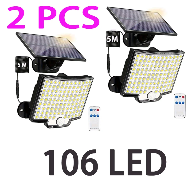 

106 LED Solar Light Outside with Motion Detector, IP65 Waterproof, 120° Lighting Angle, Solar Wall Light for Garden with 16.5ft