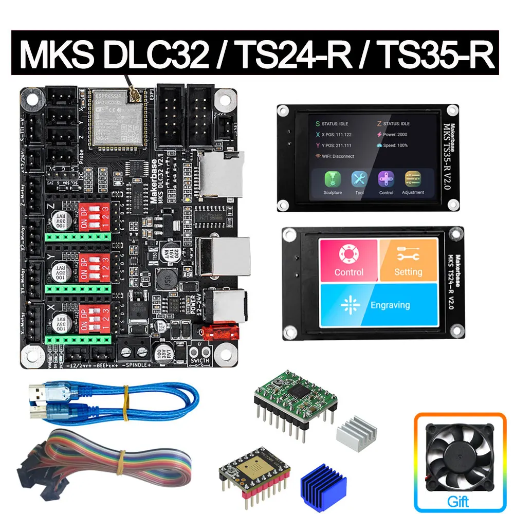 Mks dlc32 controlador offline placa-mãe 32bit esp32 wifi grbl tft tela de toque para desktop cnc peças da máquina gravura a laser