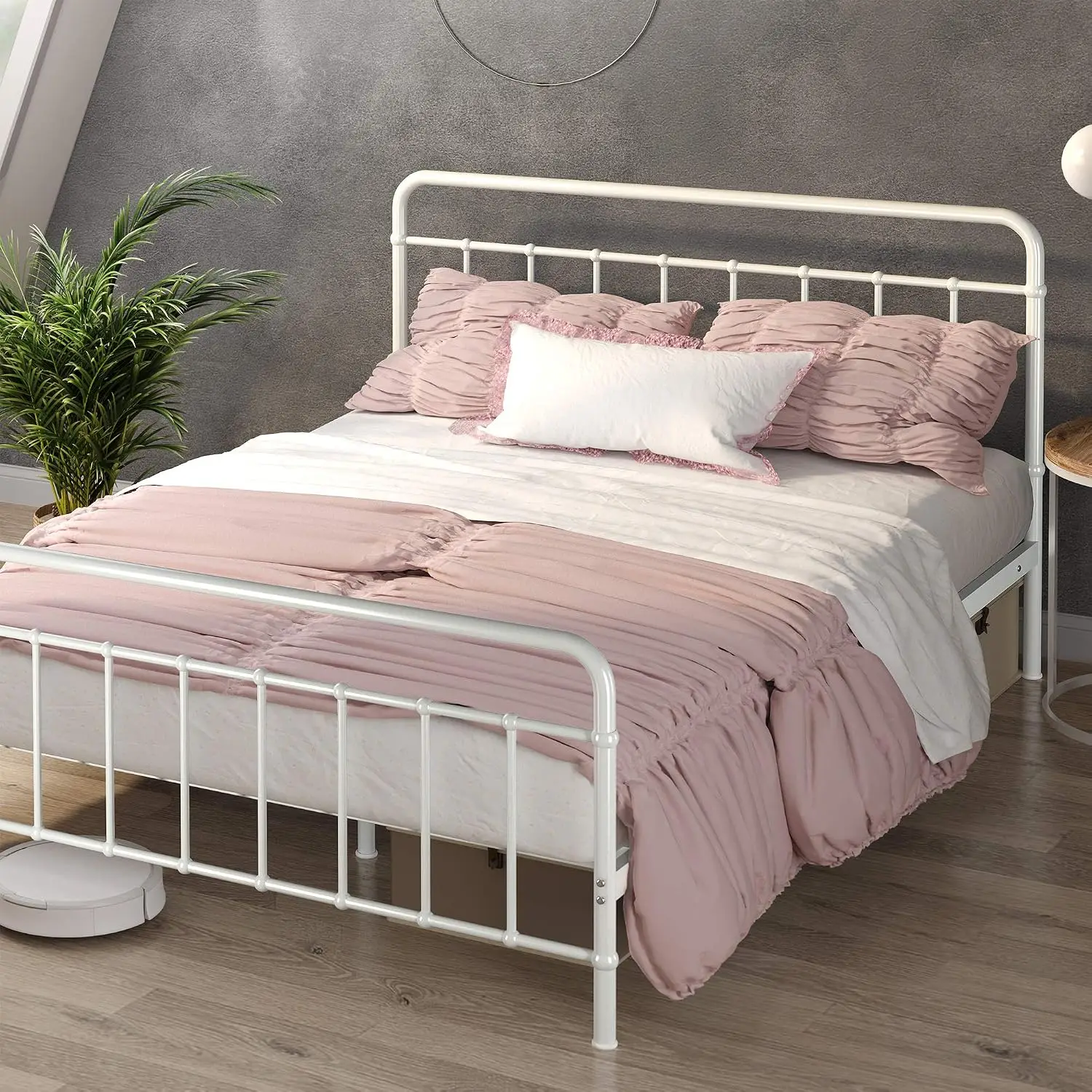 Full Panel Metal Platform Bed Frame Mattress Foundation No Box Spring Needed Easy Assembly White Queen, Customized