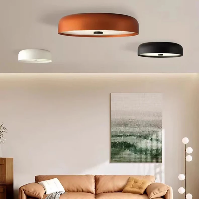 

Nordic LED Ceiling Light New Style Dropshipping Parlor Bedroom Dining Room Lamp White Black Orange Metal Round Changeable