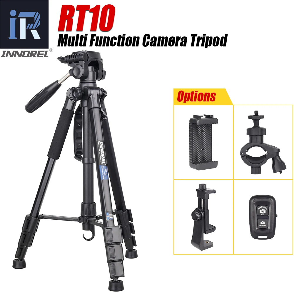 INNOREL RT10 Lightweight Travel Aluminum Tripod with Wireless Remote, Phone Clip for Cellphone, Canon, Nikon, Sony 5kg Load