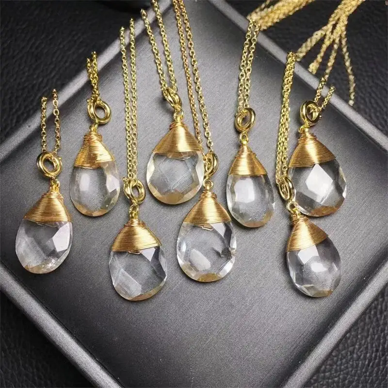 

S925 Natural Facet Clear Quartz Teardrop Pendant Jewelry Fashion Necklace Earrings Accessories Healing Gift 1PCS