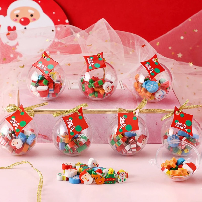 20pcs Merry Christmas Erasers for Kids Gifts Kawaii Stationery Novelty Santa Tree Mini Rubber School Cute Office Supplies