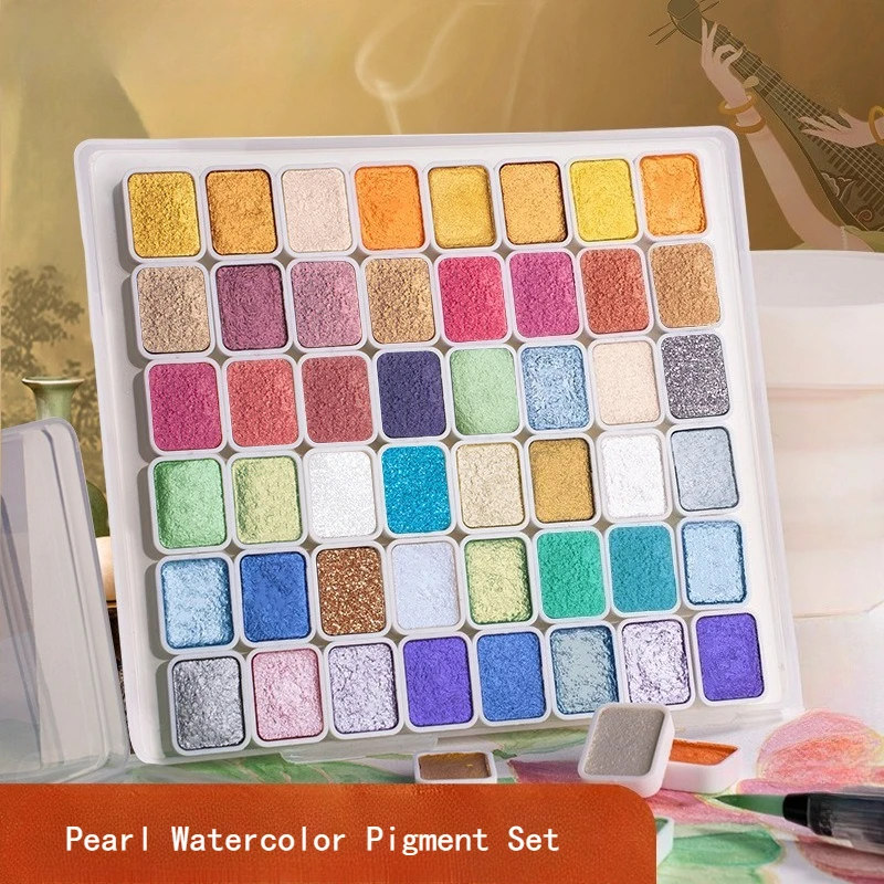 12/24/48/60 Color Pearlescent Solid Watercolor Pigment Set Washable Easy To Carry for Hand-painted Sketch Calligraphy Nail Art