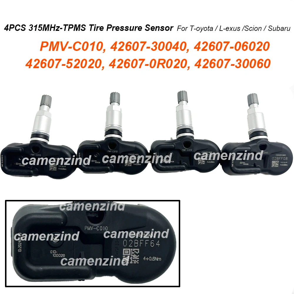 4Pcs TPMS Sensor 315MHz PMV-C010 42607-30040 42607-06020 42607-52020 42607-0R020 PMVC010 For Lexus ES300h ES350 GS300 IS250 RC