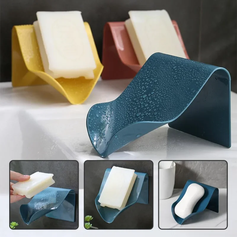 Self-adhesive Soap Drain Rack Home Non-drilling Wall-mounted Soap Rack Plastic Drainage Storage Rack Bathroom Shower