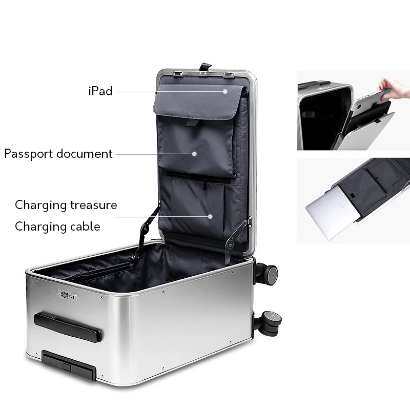 FirstMeet 100% volledig aluminium reisrolbagage nieuwe luxe mode koffer spinner handbagage trolley 16/20/24 inch