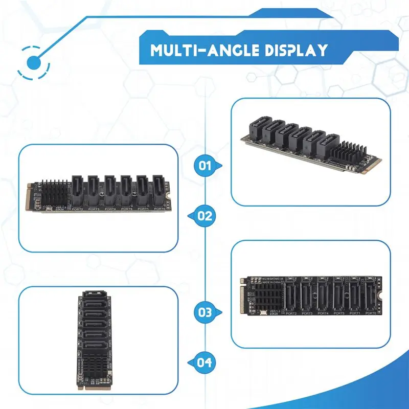 AY14 -M.2 NVME PCI-E PCIE X4 X8 X16 To 6 Port 3.0 SATA Adapter Card Riser ASM1166 Chassis Server PC Computer Expansion Card