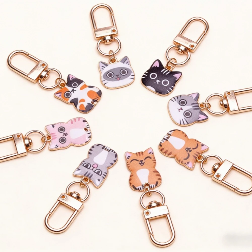 Originality Metal Cat Color Printing Keychain Backpack Pendant Keyring Cute  Cartoon Kawaii Car Key Chain Ring  Fashihon Pendant