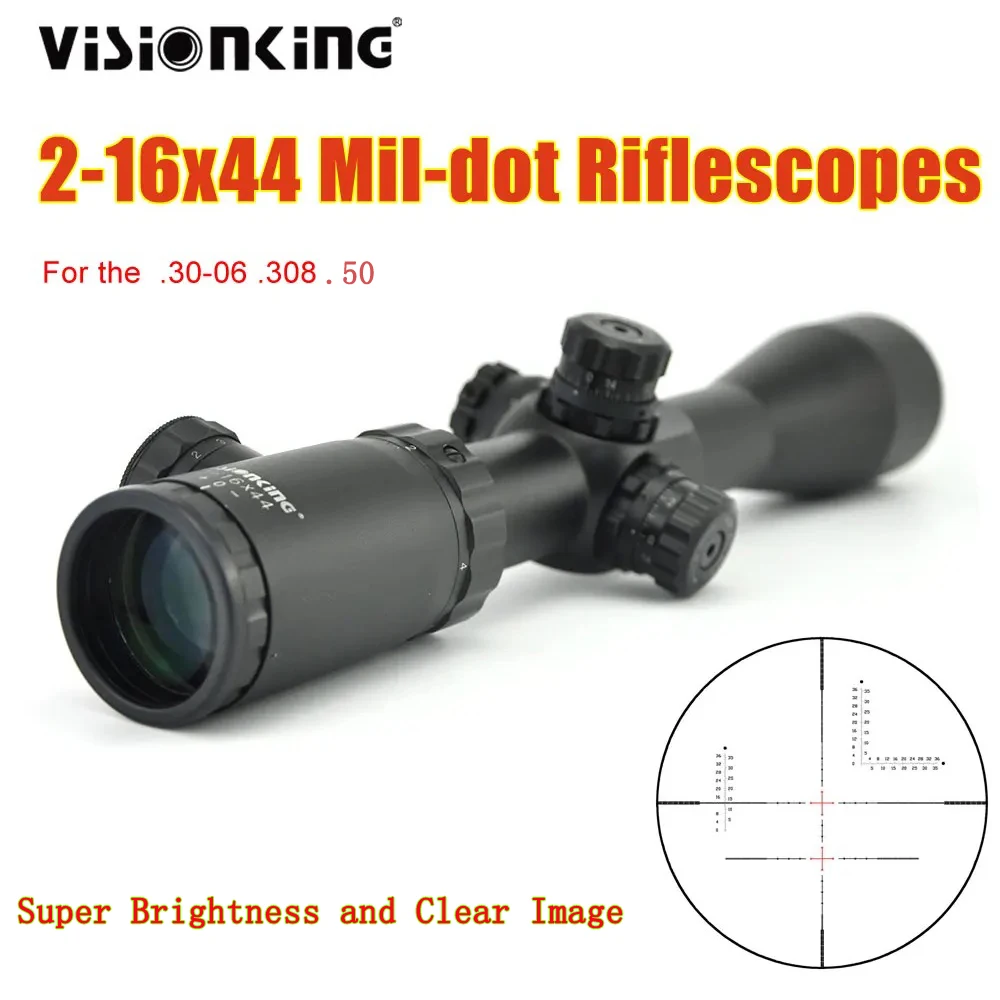 

Мощный охотничий прицел Visionking 2-16x44 0,25 мАА с подсветкой Mil-dot, снайперский охотничий тактический оптический прицел с боковым фокусом .50