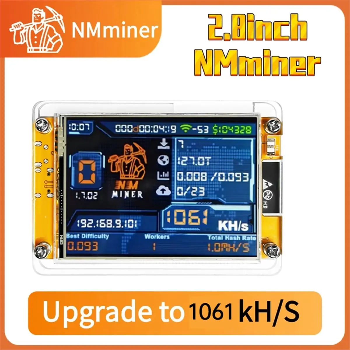 A86G NEW 2X1060KH/S +Stand 2.8 Inch Smart Display Upgraded Harshrate Bitcoin Crypto Solo Lottery Miner