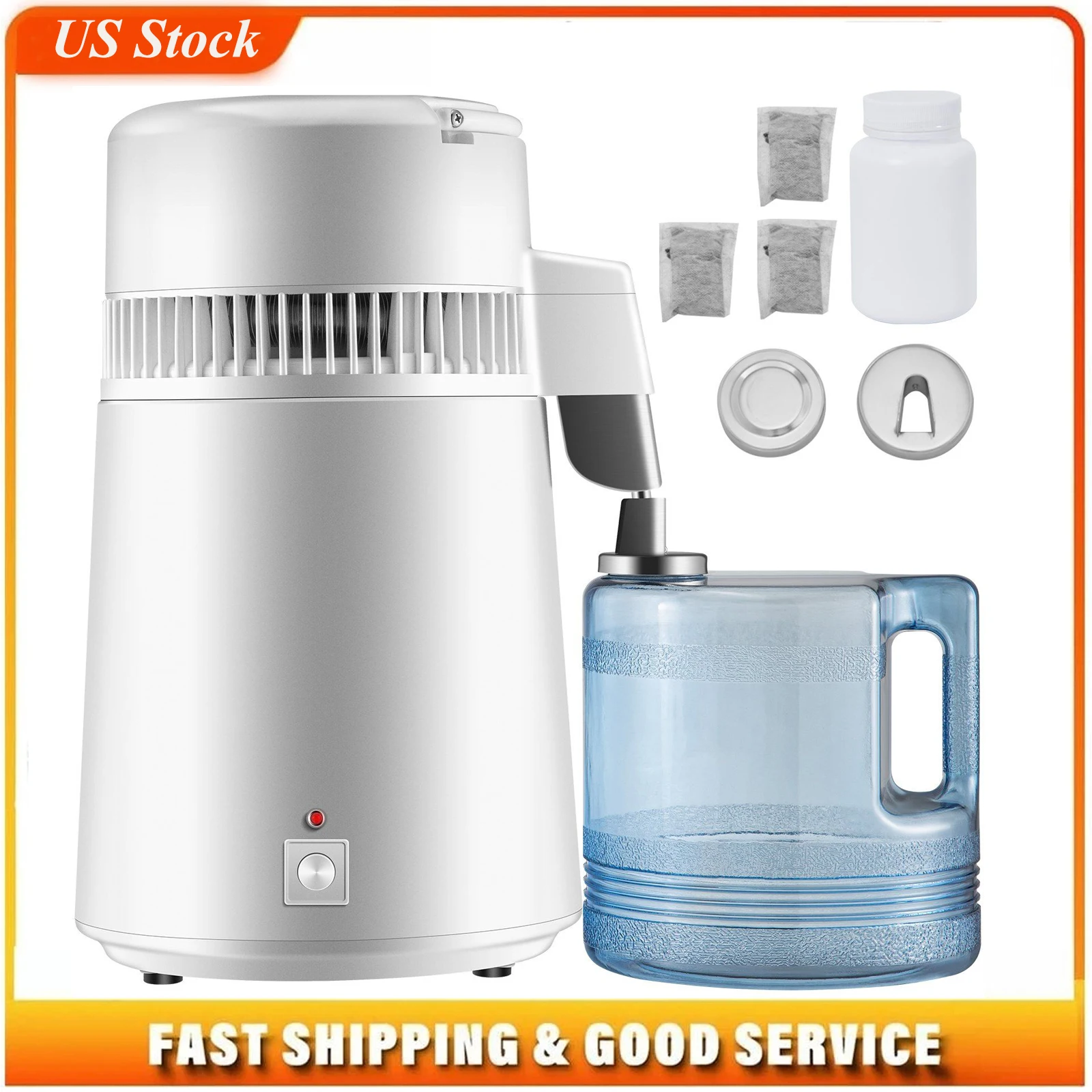 Pure Water Distiller 750W, Purifier Filter Fully Upgraded with Handle 1.1 Gal /4L, BPA Free Container, Perfect for Home Use, White