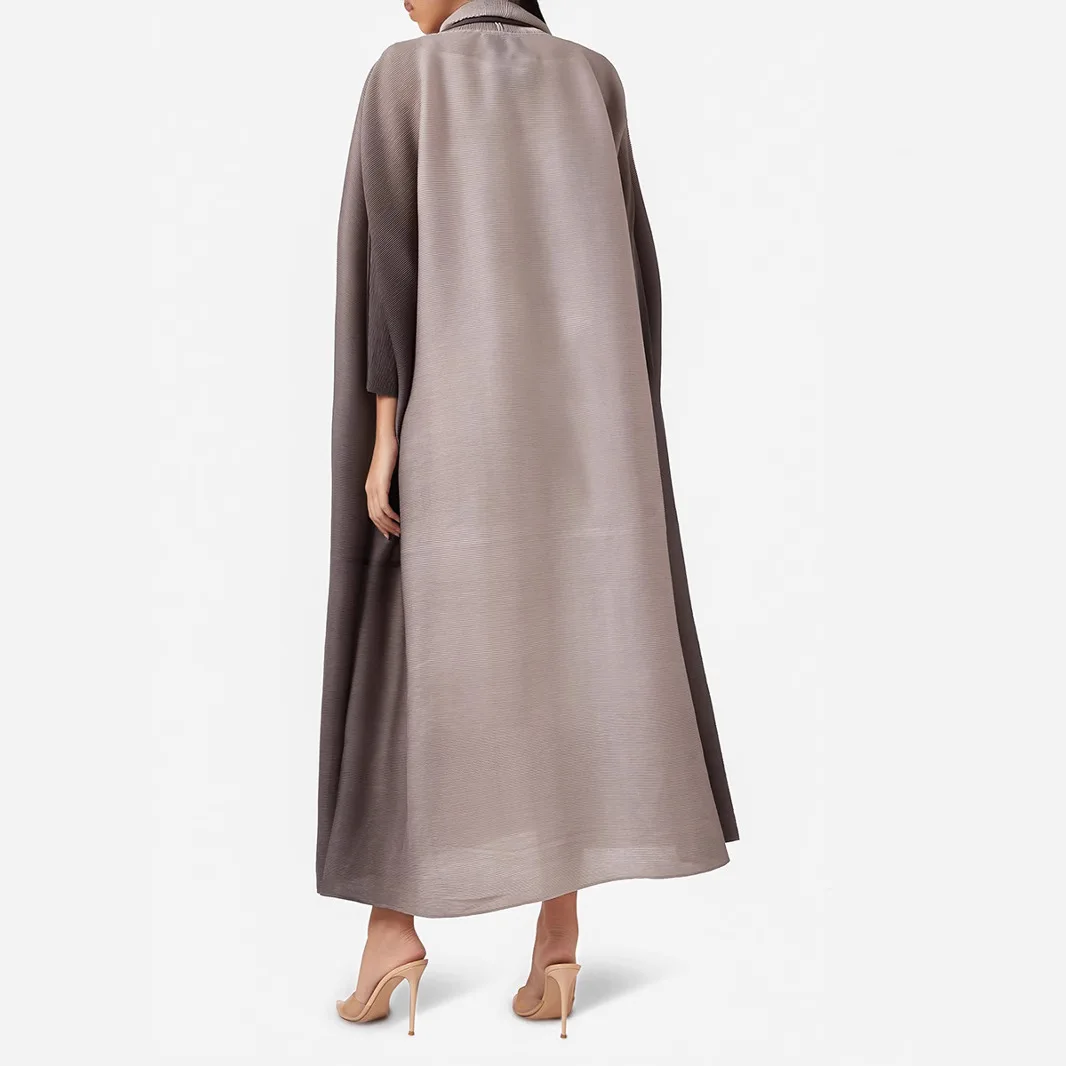 2025 Miyake Fold Risvolto Trench Ufficio Pendolarismo Stile Abbigliamento donna Donna musulmana Manica a pipistrello Casual Abaya Cardigan vintage