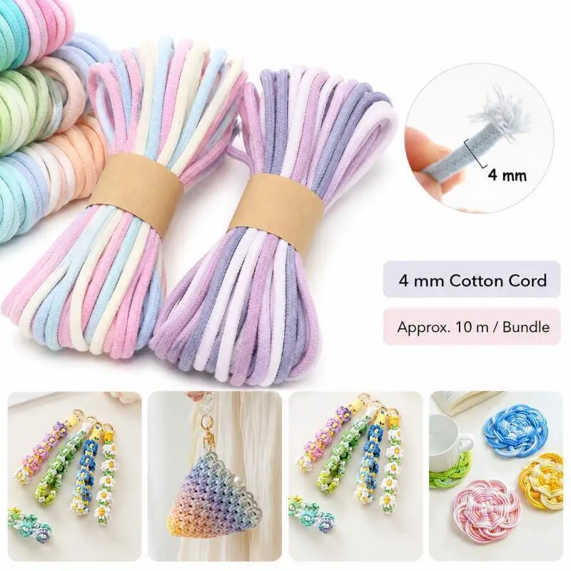 1~3 Stück Baumwollkordel 4mm 10m Farbverlauf-Seil für Taschen, Kleidung, Heimdekoration, Telefon, Auto, DIY – Detail 2