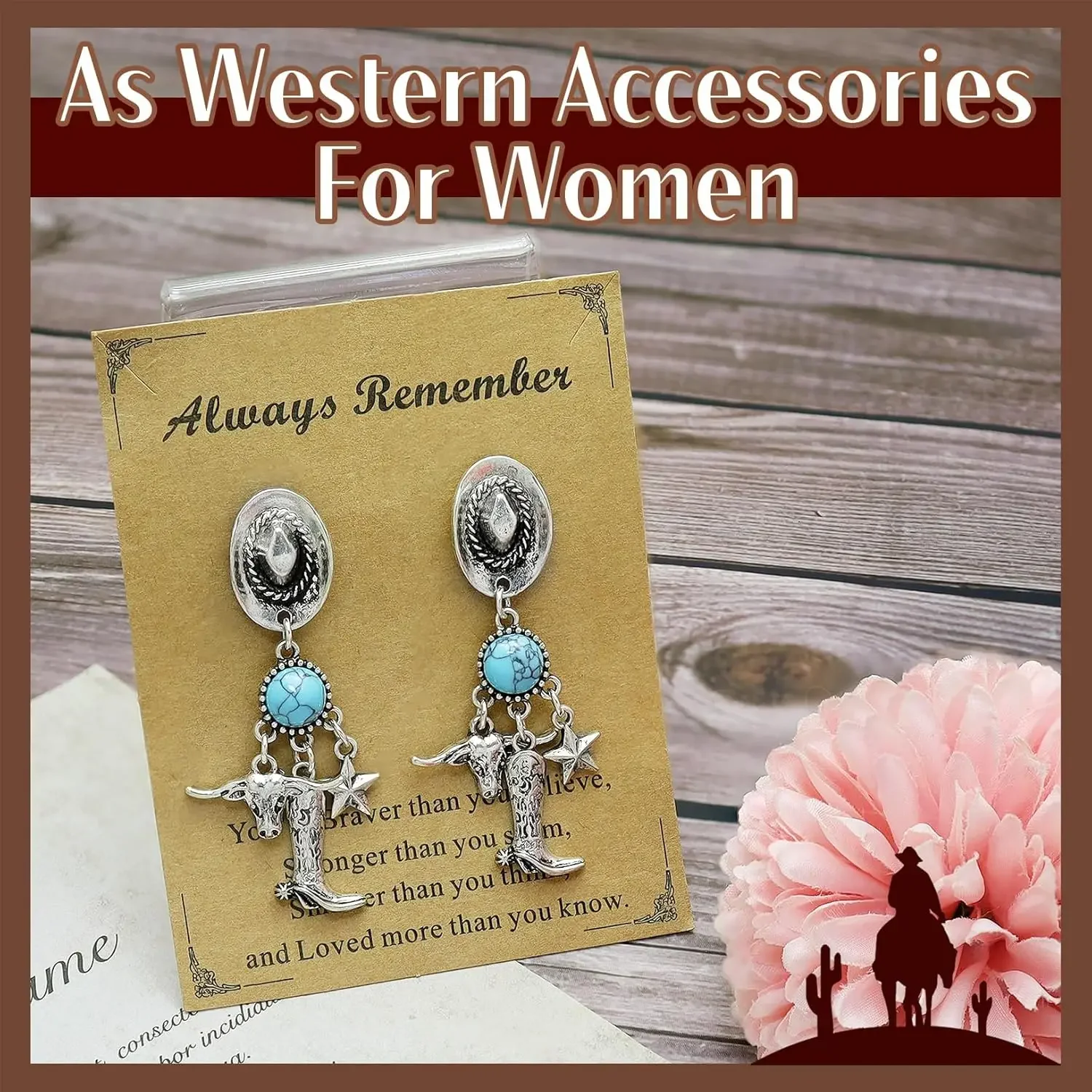 Cowgirl Rodeo Boots Dangle Earrings Western Cowboy Hats Green Stone Earrings for Women Texas Cow Head Star Ear Jewelry Gift