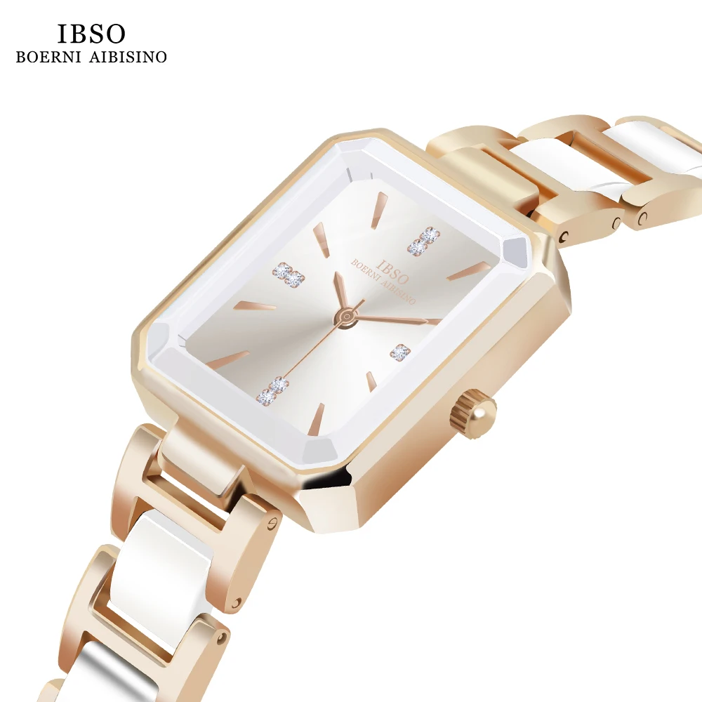 

IBSO 2023 Wholesale Women Quartz Watches Alloy Case Simple Rectangle Dial 3ATM Waterproof Japanese Movement Stainless Steel Band