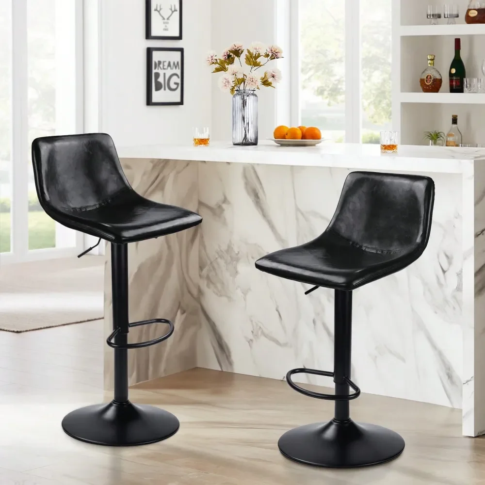 

Bar Stools Set Of 2, Adjustable Bar Stools With Back, Modern PU Leather Swivel Height Adjustable Stool Chair For Home Kitchen I