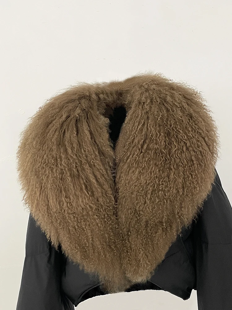 OFTBUY Fahsion Short Long Slevee Puffer Jacket New Winter Clothing Women Real Mongolia Sheep Fur Coat Real Fur Goose Down Parkas
