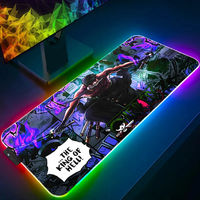 

RGB Mouse Pad one piece Zoro 90x40cm Professional E-sports gamers speed Gaming Rubber keyboard Backlight LED desk mat mousepad
