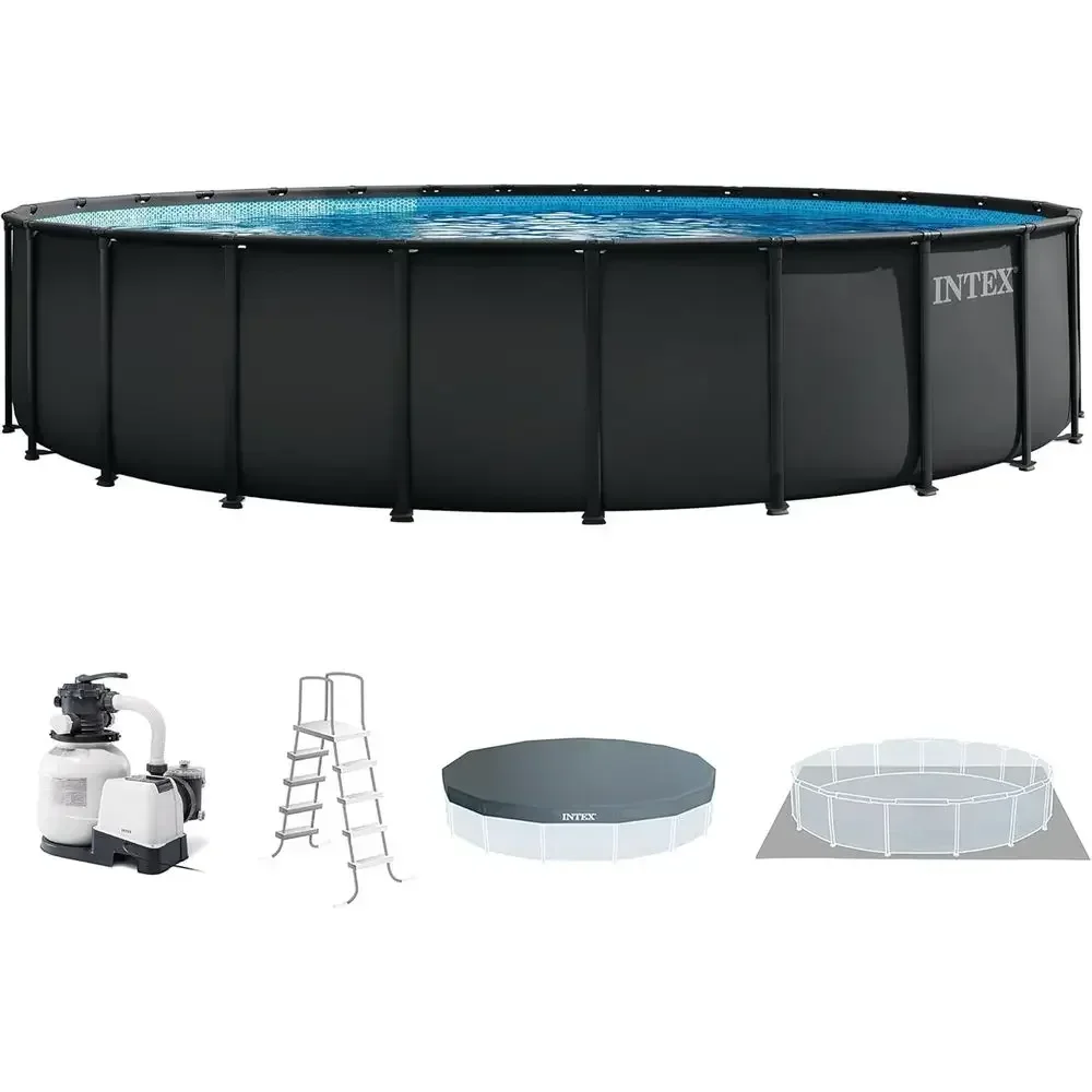 Round 24 ft x 52 in Above Ground Swimming Pool Set with Steel Frame, 2100 GPH Sand Filter Pump, Ladder, Cover, and Ground Cloth