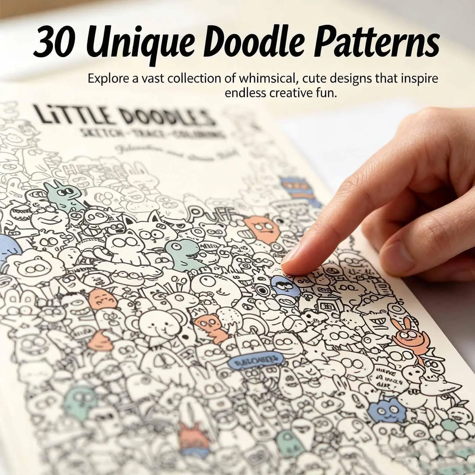 Doodle Coloring Book For Adults Cute Doodles Patterns Trace Color Book 30 Page Anti-Stress Line Drawing Coloring Activity Book