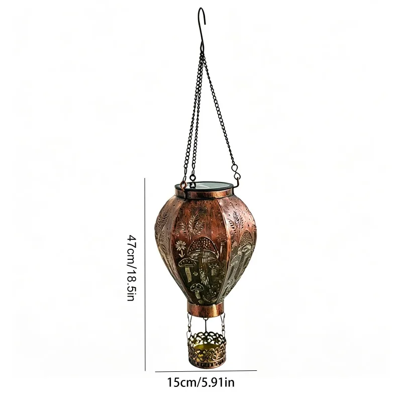 Solar‑Powered Hanging Hot Air Balloon Garden Light Waterproof Wrought Iron LED Lamp for Outdoor Patio Pathway Yard Home Decor
