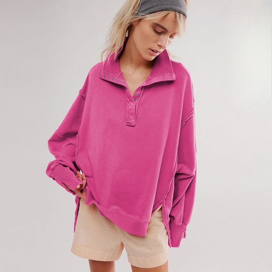 Y2k Harajuku Trend Oversized Sweatshirt Hoodie Design Women's High-Quality Lantern Sleeve Decorative Stripes Split Collar Loose