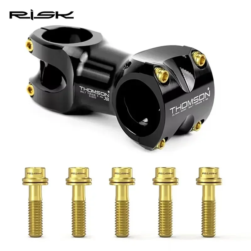 RISK จักรยานสกรูไทเทเนียม M5 * 16 M5 * 18 จักรยาน Handlebar Stem สกรู Ultralight MTB Power Stem สกรูอุปกรณ์จักรยาน