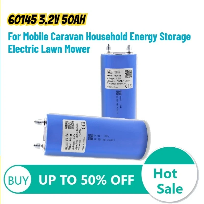 

Аккумулятор LiFePO4 60145 50Ач 3.2В для мобильных прицепов, домашнего хранения энергии, электрических газонокосилок, перезаряжаемые батареи