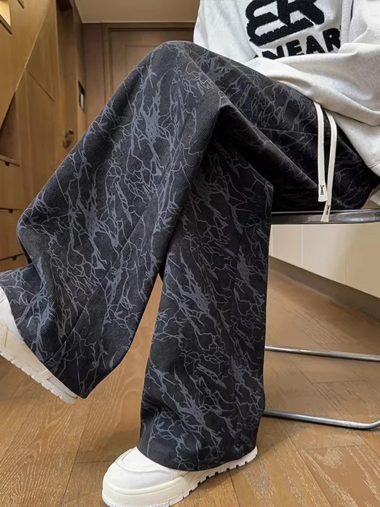 

Мужские вельветовые брюки-карго с камуфляжным принтом, свободные, прямого кроя, с эффектом тай-дай, широкие штанины, модные повседневные брюки в американском ретро-стиле