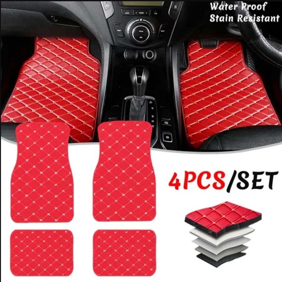 

Universal 4PCS Car Floor Mats Waterproof Non-Slip And Dustproof Artificial Leather Carpet Mats Automotive Interior Accessories