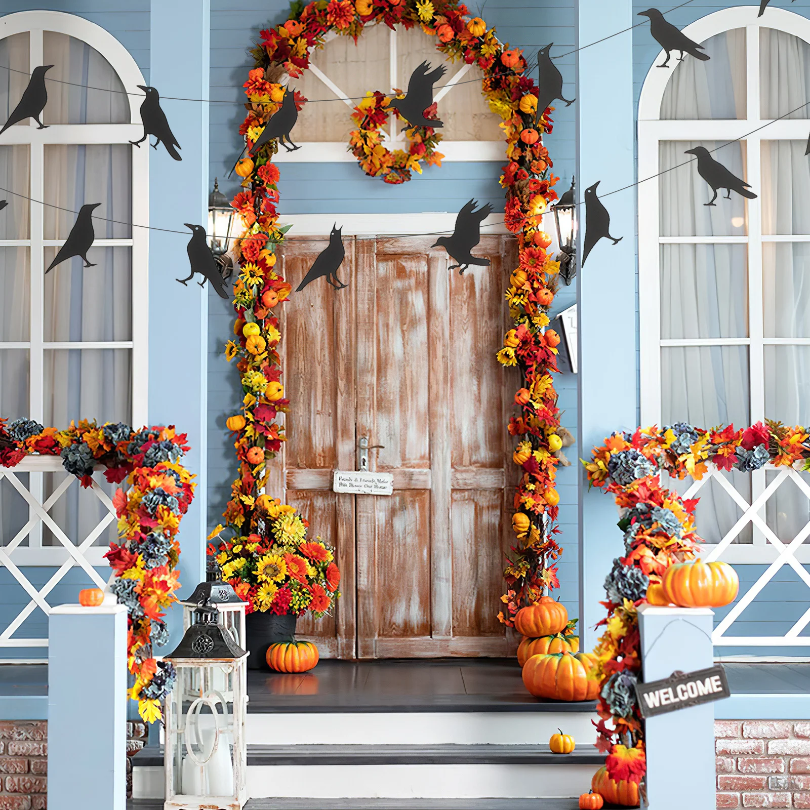 

2 set Black Crow Tassel Garland Halloween Party Decorations Unique Paper Banner Festive Hanging Garland Supplies For Home Window