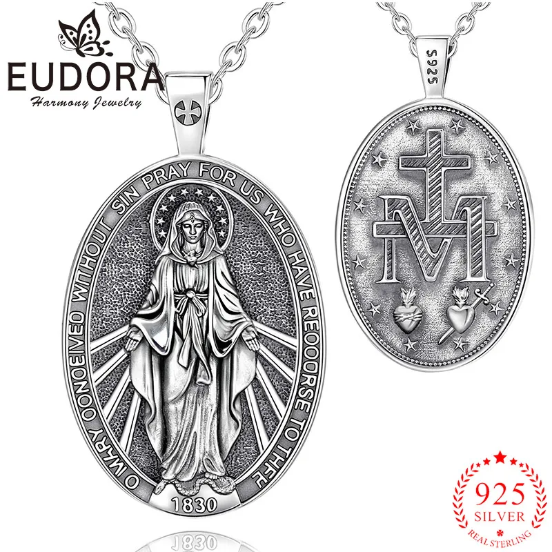 

Ожерелье Eudora из стерлингового серебра 925 пробы Девы Марии, медальон «Мать Бога», кулон, христианский амулет, духовные украшения для женщин