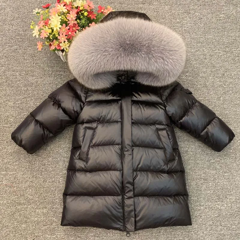 2023 New Boys and Girls Winter Jackets Genuine Children's Baby Thickened Fox Hair Raccoon Fur Down Jacket Coat Long Style