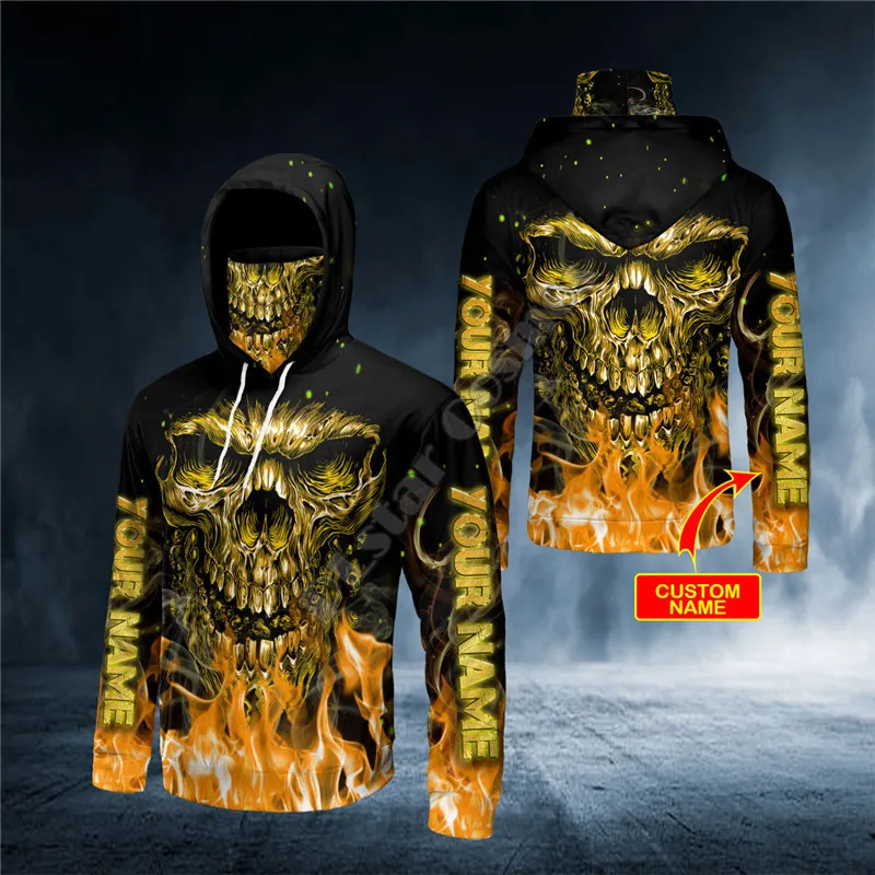 

PLstar Cosmos Gold Vampire Skull Custom You Name 3D Print Bandana Hoodie US Size Women For Men Casual Pullover Hoodie Mask Warm