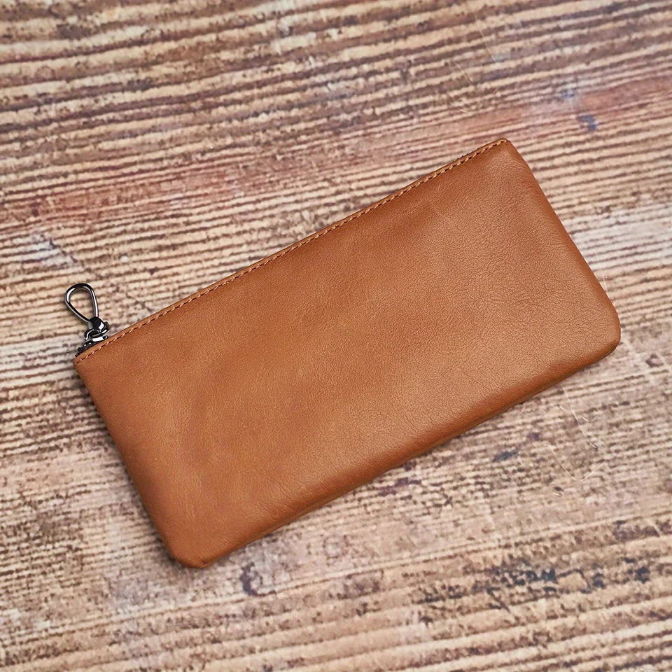ZRCX Herren-Geldbörse aus echtem Leder mit langem Reißverschluss, erste Schicht aus Rindsleder, ultradünne Jugend-Handtaschen-Geldbörse, trendige Marke, einfache Geldbörse – Detail 7