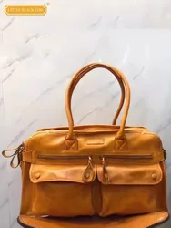 Unisex Men Vintage Cowskin Genuine Leather Travel Bag Big Capacity Casual Tote Handbag Solid Color Single Shoulder Messenger Bag