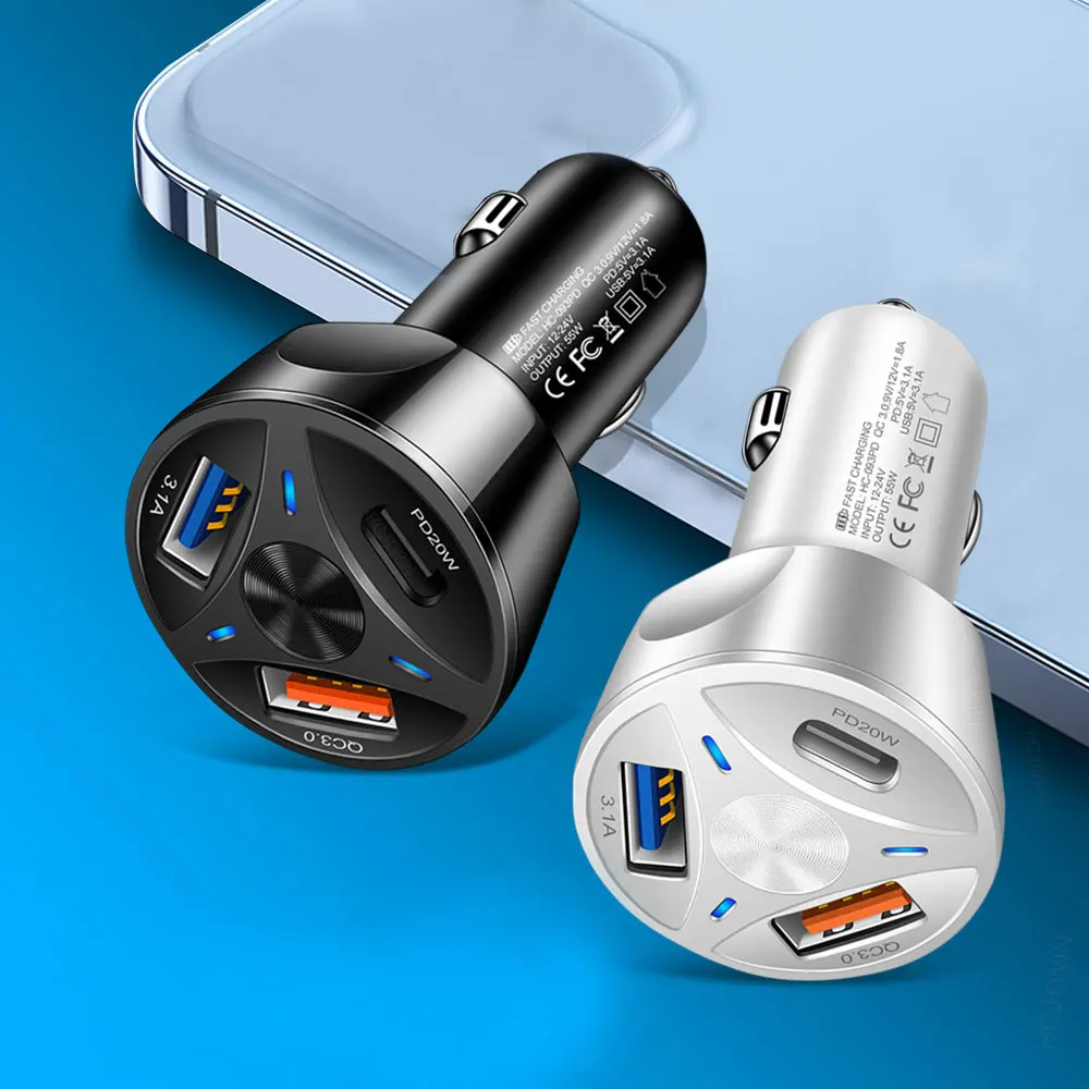 

USB Car Charger Quick Charge QC 3.0 PD Type C 20W Car Phone Charger Adapter for IPhone 13 12 Xiaomi 12 Huawei Samsung