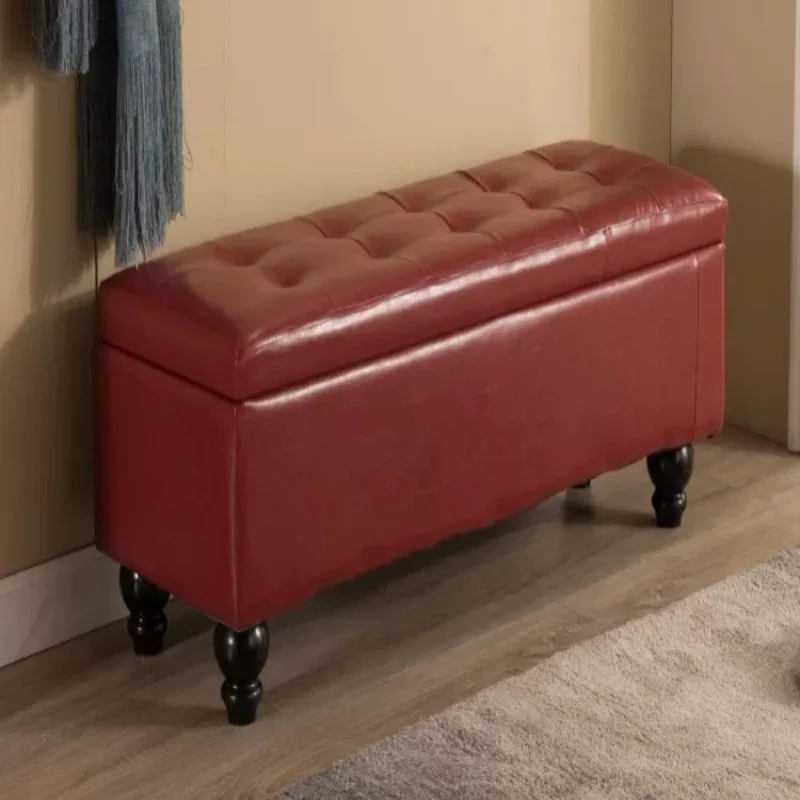 

Leather Shoe Stool Home Entryway,Storage Ottoman with Stainless Steel Hinge,Serpentine Spring, Sit-on Cushion Bench for Boutique