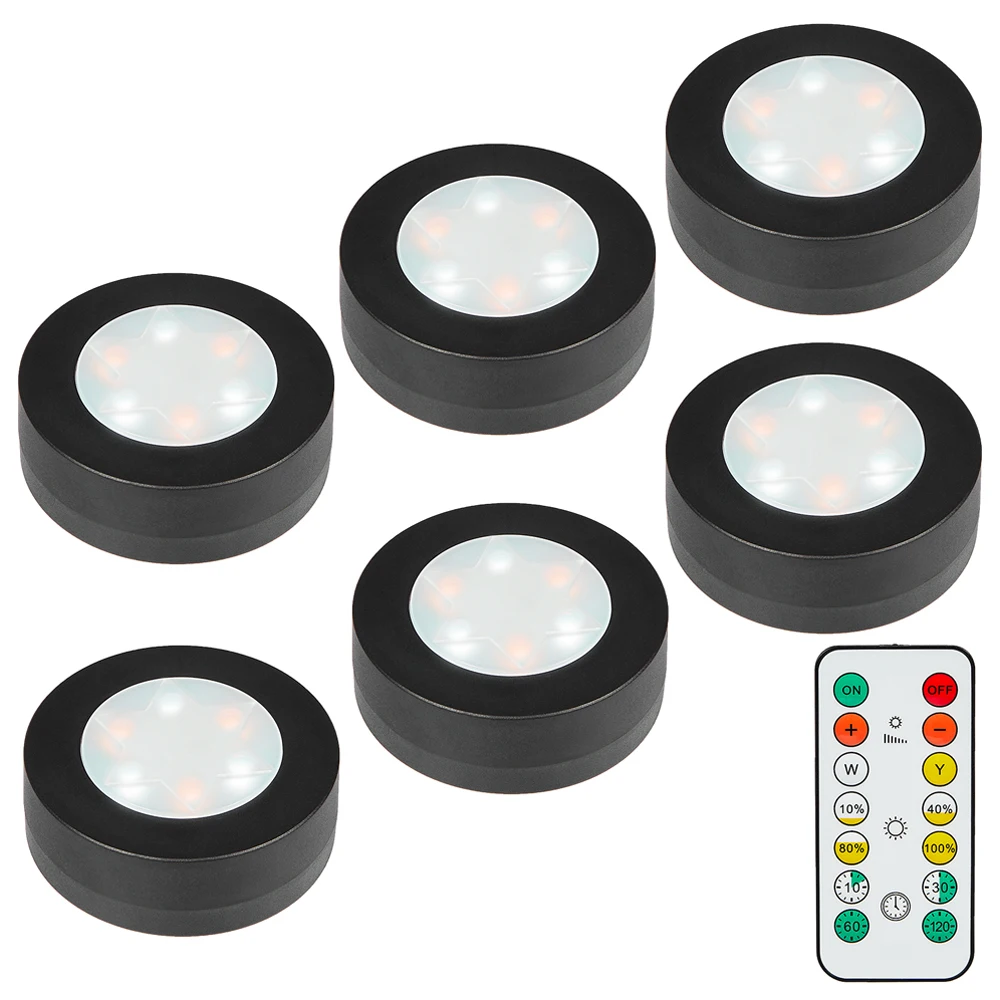 Okrągła lampa LED do szafki, garderoby, CCT, pod meble, ściemnialna, zasilana bateryjnie, nocna lampka do sypialni, oświetlenie szafy, sterowana pilotem.