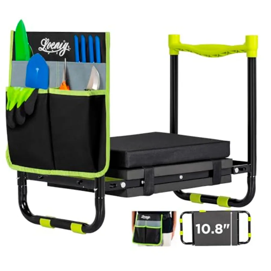 

Садовый стул-коленник 10.8 Wide с сиденьем, усиленный, складной, с поясной сумкой для инструментов, утолщенная подушка для коленей, черный цвет