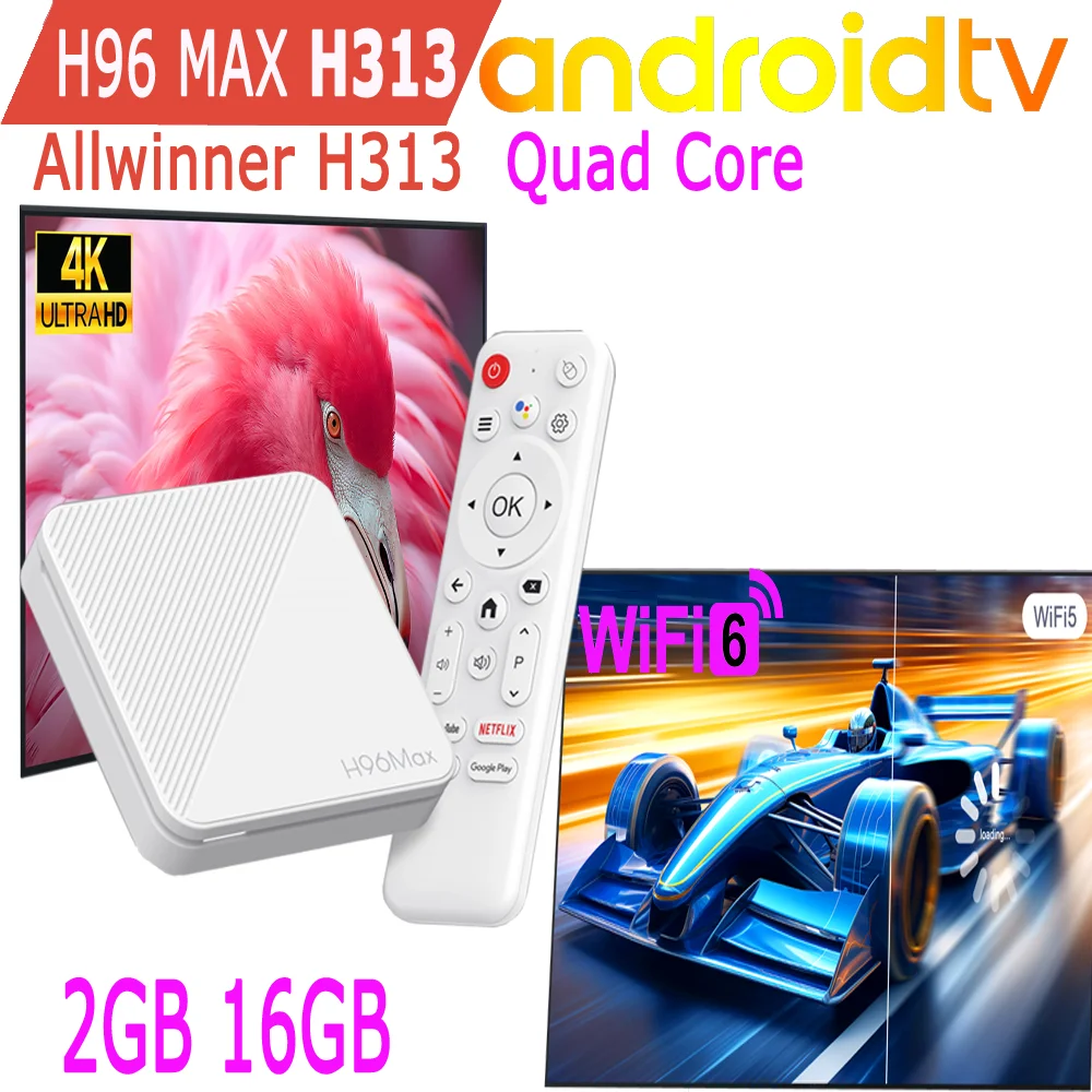 HOXKEE TV Stick Android TV H96 Max H313 Allwinner Quad Core 4K HDR 100M LAN Wifi6 Wifi 2.4G Media Player Game Smart TV Box