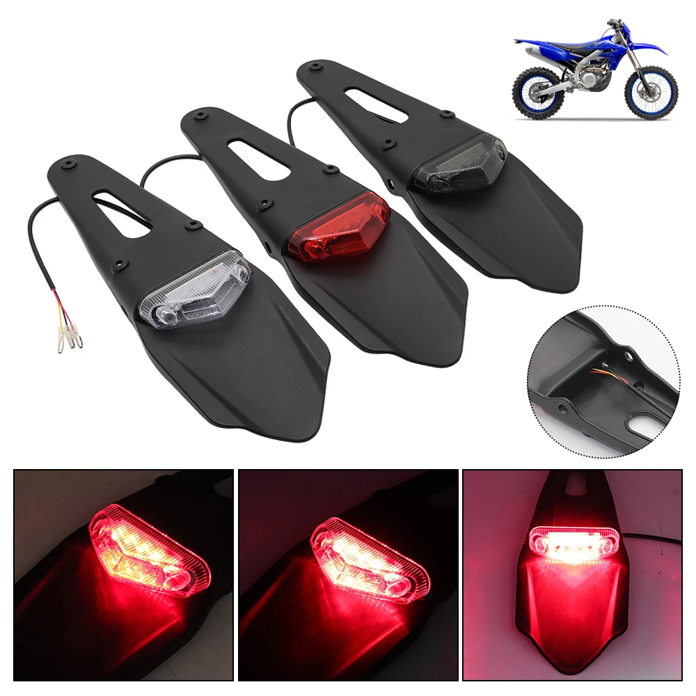 Motorcycle Rear Fender License Plate Bracket Holder with 12V LED Taillight Brake Lamp Universal for Enduro Off-Road Bike