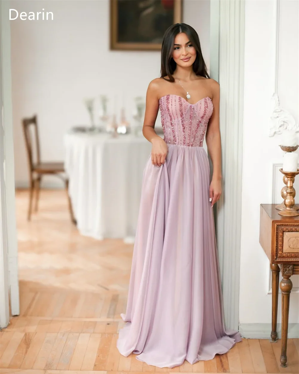 Customized Prom Gown Dearin Strapless A-line Floor Length Skirts Draped Sequin Beading Sleeveless Bespoke Occasion Dresses Saudi